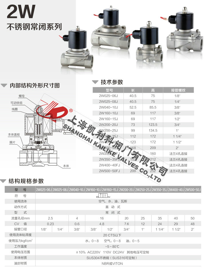 2W不銹鋼電磁閥不銹鋼常閉系列