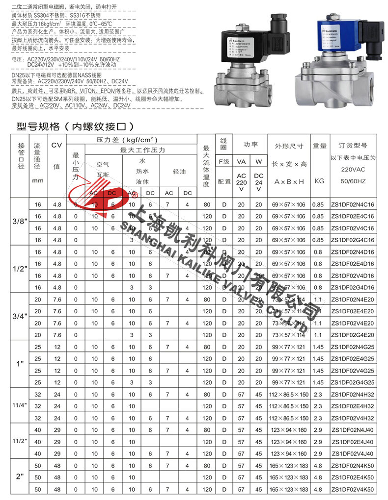 ZS直動(dòng)式電磁閥技術(shù)參數(shù)